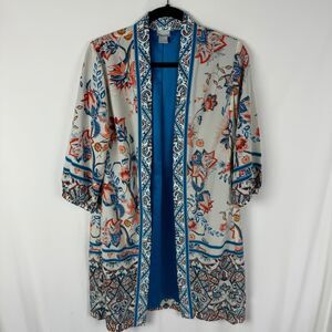 Chico's Women's Kimono Duster Cardigan Jacket Size 0P 0 Petite Floral Print